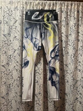 Totemmi Women’s Smoke-Print Leggings in Black, White & Yellow Accent size Medium